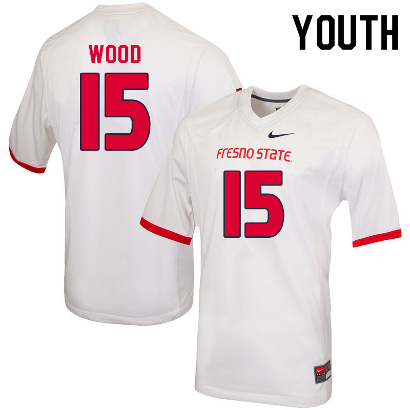 Youth #15 Joshua Wood Fresno State Bulldogs College Football Jerseys Sale-White - Click Image to Close